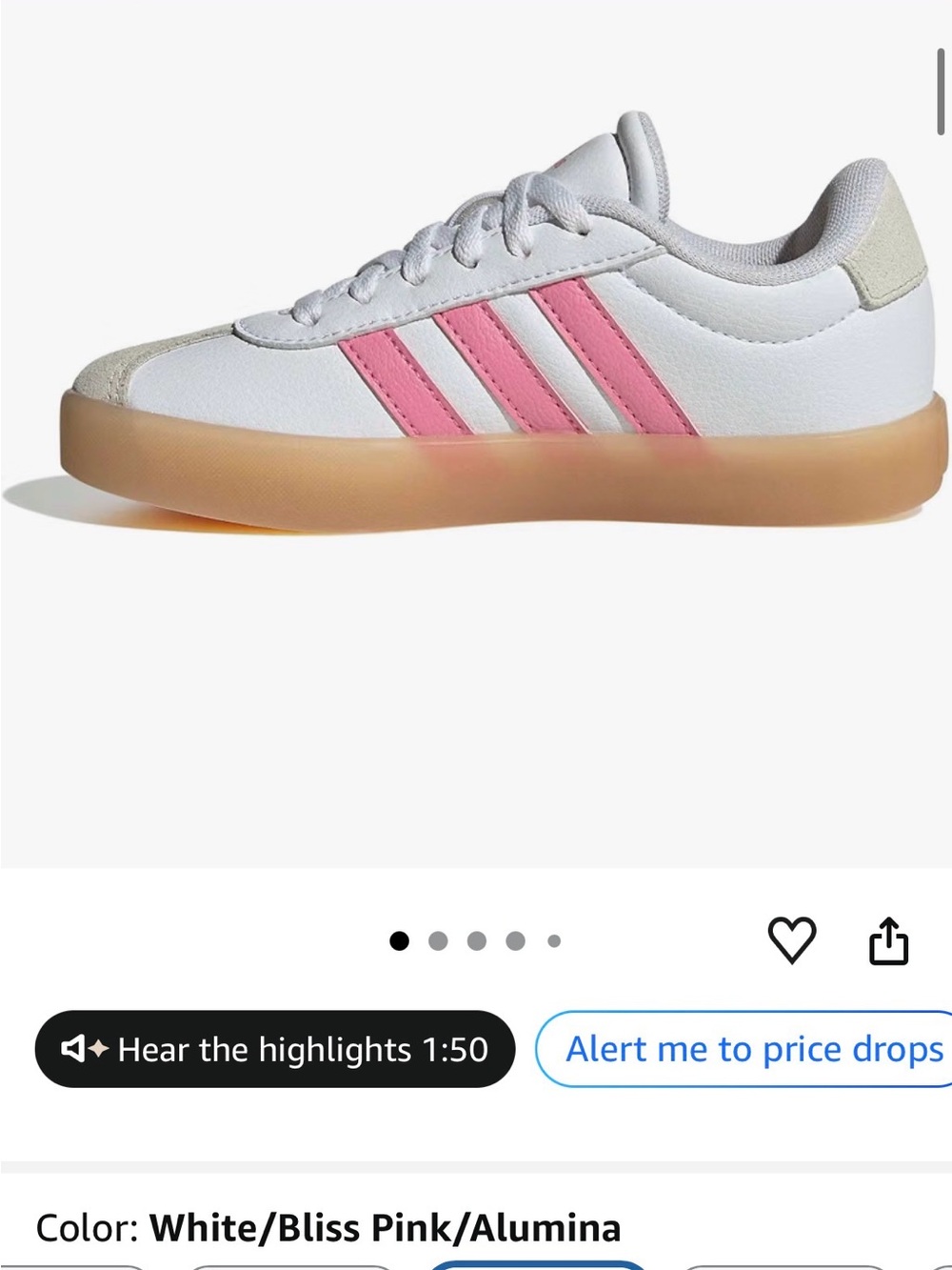 Adidas VL Court 3.0 Sneakers White with Bliss Pink Stripes